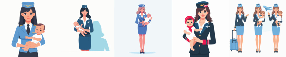 vector of stewardess carrying baby