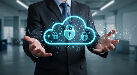 Cloud Security Held by Businessman