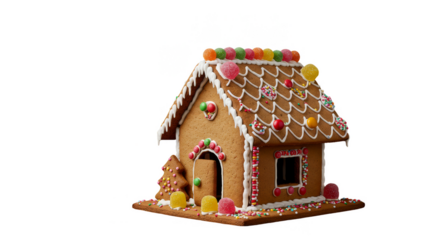 Gingerbread House Illustration with Festive Decor Isolated on Transparent Background