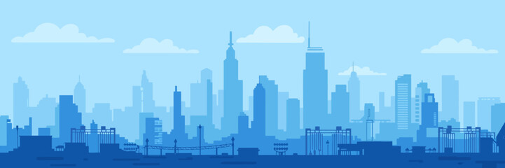 Fototapeta premium Urban city panorama with skyline and building silhouettes horizontal vector