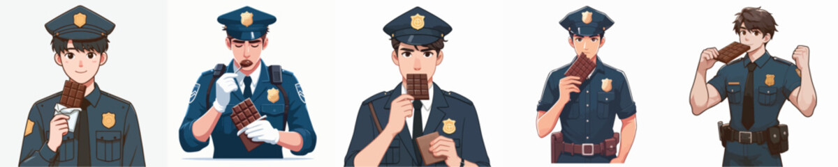 police character vector eating chocolate