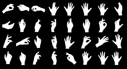 36 White Hand Silhouettes Gestures Poses Clipart PNG Vector Isolated B