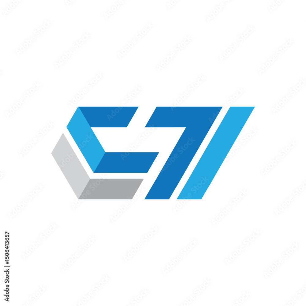 Poster the image shows a flat monogram logo design of an initial c7 in blue color combination that looks cl
