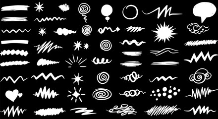 Hand-Drawn Doodle Elements White Scribbles Sketchy Lines Shapes & Symb