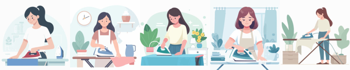 vector character woman is ironing