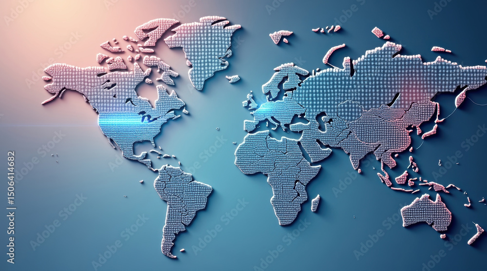Aufkleber world map digital abstract blue technology global modern 3d dots background. this digital world map 