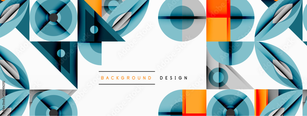 Aufkleber abstract geometric pattern. blue, orange hues create modern design. shapes overlap, forming dynamic 