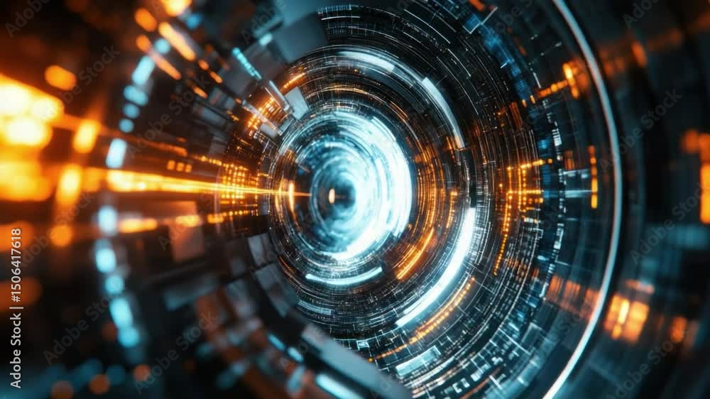 Aufkleber cyber tunnel: a captivating, abstract illustration of a neon cyber tunnel, a futuristic portal shimm