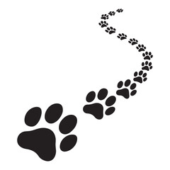 A seamless vector pattern of black dog and cat paw prints, animal footprints, and cat paw print icons