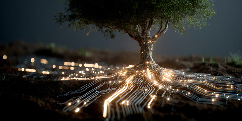 Naklejka premium Night Lights A Mesmerizing Treetop View of City Illumination