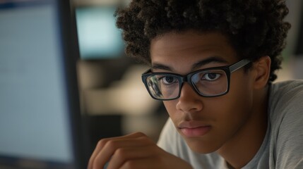 Young Adult with Autism Engaged in Technology Work