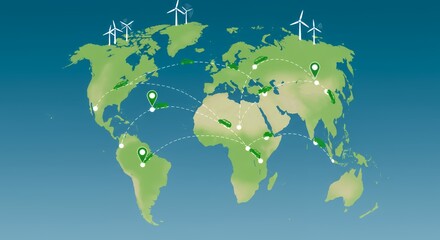 World map of wind energy and electric cars