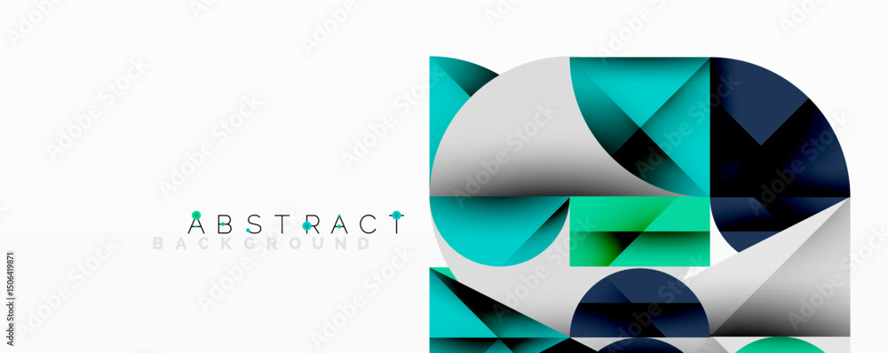 Poster Modern geometric design. Teal, navy, white shapes overlap creating dynamic visual effect. Minimalist style suitable for backgrounds.