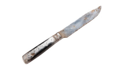 Old and Rusty Metal Table Knife on Transparent Background