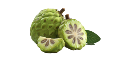 Ripe Sugar Apple Fruit with Slice on Transparent Background