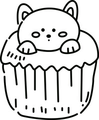 Cute cat cupcake illustration whimsical cartoon baking scene