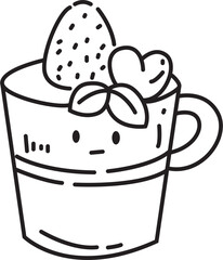 Cute strawberry cup character illustration with cartoon style for dessert