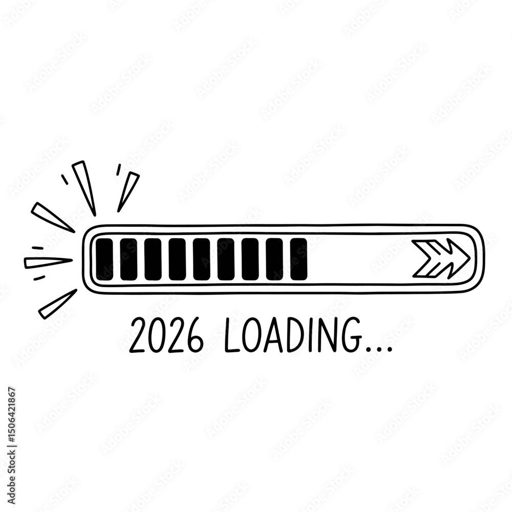 Poster 2026 loading bar isolated on white background, indicating the progress and anticipation for the upco