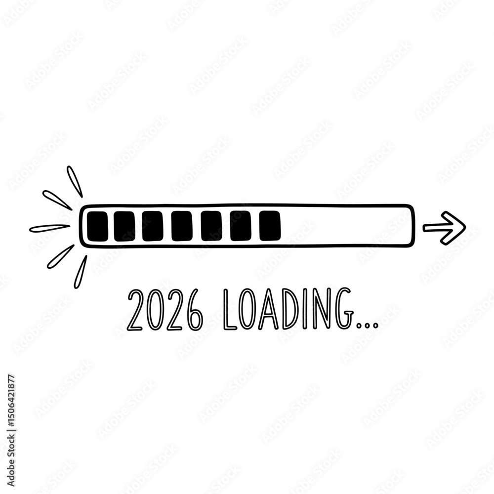 Fototapete 2026 loading progress bar with arrow isolated on white background, indicating a countdown, future ev