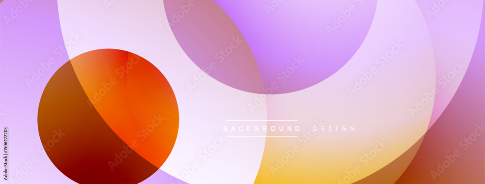 Poster Abstract shapes overlap, creating vibrant color gradients. Soft hues blend, forming modern background design. Minimalist aesthetic.