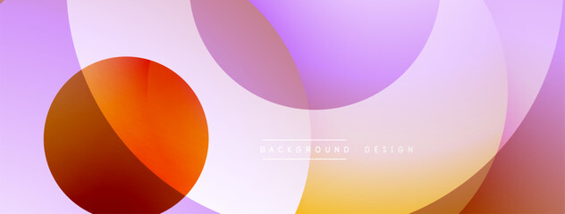 Abstract shapes overlap, creating vibrant color gradients. Soft hues blend, forming modern background design. Minimalist aesthetic.