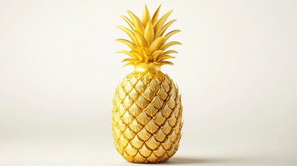 Gleaming golden pineapple symbolizing luxury and tropical opulence against a cream background with