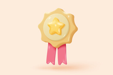 3d winner award with golden cup, gold winner stars for rewards ceremony. Contest ceremony first and second and third concept on podium. 3d trophy champion icon vector render illustration