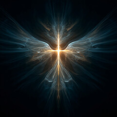 Radiant Light Abstract Composition Celestial Cross with Angelic Wings