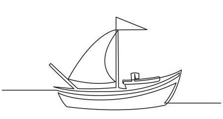 Continuous line drawing of a sailboat vector.single line Travel and journey boat illustration. Traveling and summer season concept. isolated on a white background.