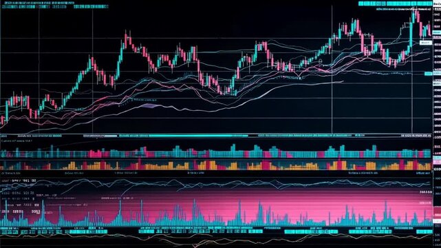 Stock market analysis with charts and indicators displayed