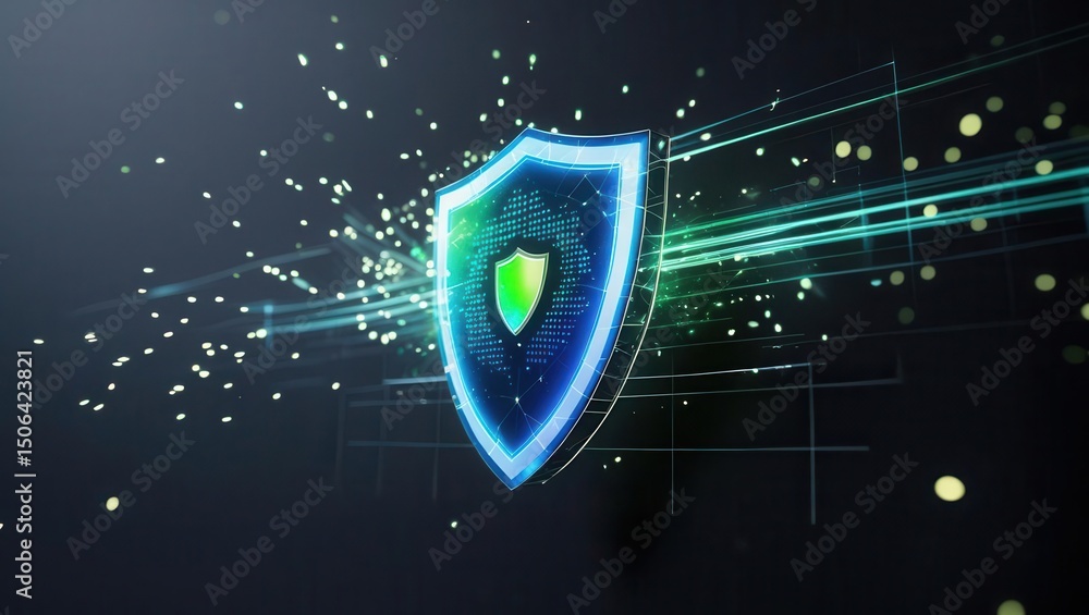 Aufkleber futuristic digital shield icon representing cybersecurity protection with glowing lines and particle