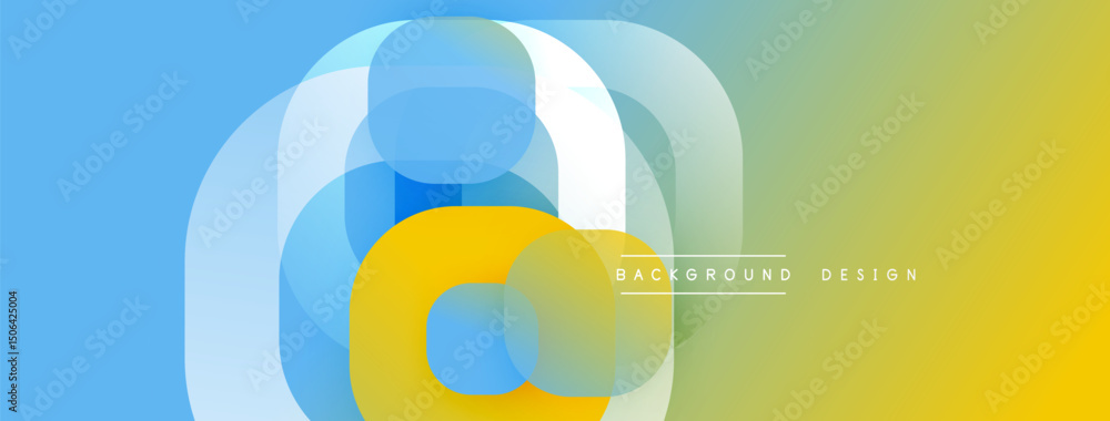 Poster Abstract colorful layers create dynamic visual effect. Gradient transitions blend blue, yellow, green hues. Modern design element.