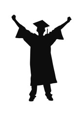Silhouette of Graduate with Cap and Gown Celebrating