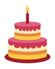Flat Illustration of Two Tiered Cake with Candle