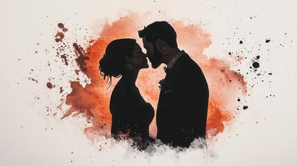 Abstract watercolor painting of a romantic wedding kiss, artistic fusion of color and emotion