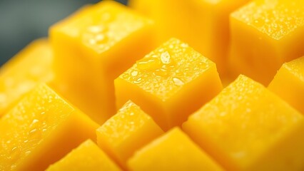 Close Up of Diced Mango with Water Droplets a Vibrant and Refreshing Tropical Fruit Ideal for Summer Recipes and Healthy Eating Concepts