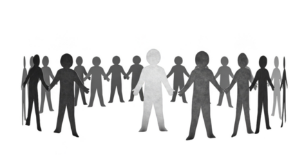 Illustration Of People Silhouettes Holding Hands Forming A Circle On Black Background