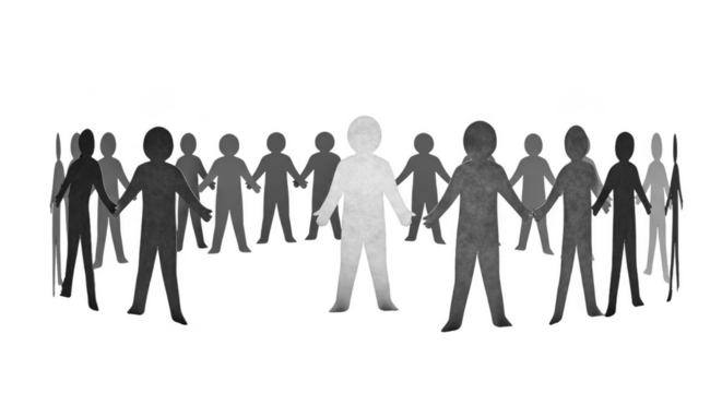 Illustration Of People Silhouettes Holding Hands Forming A Circle On Black Background