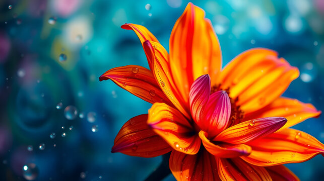 fauvist inspired vibrant portrayal of a flower with intense colors and sparkling water beads