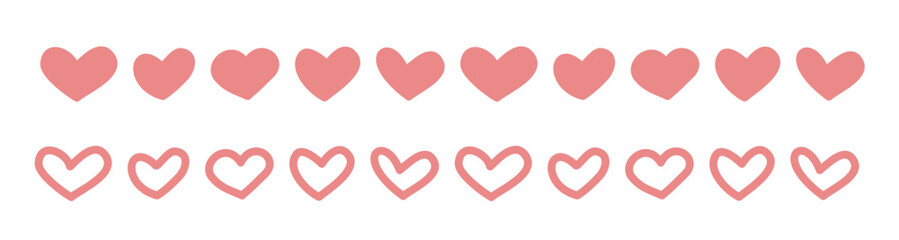 Decorative border of hearts in two styles