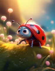 ladybug on a flower cartoon 