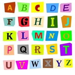 Cartoon illustration of alphabet A to Z with a flat design in an abstract classic retro style.