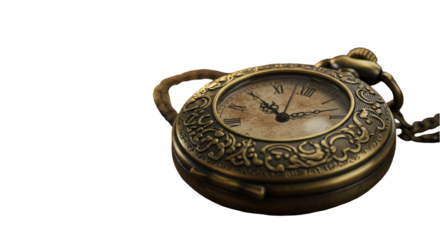 Isolated Antique Pocket Watch Showing Time on Transparent Background