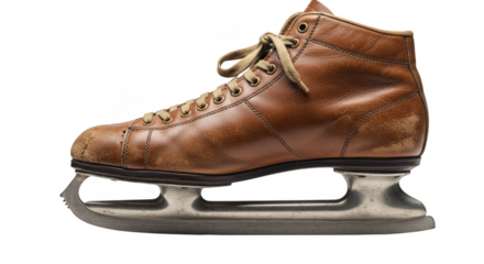 Vintage Brown Leather Ice Skate Isolated On Transparent Background Photo