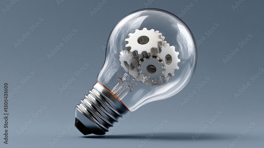 Poster light bulb with gears inside symbolizing innovation, creativity, and engineering concepts in modern 