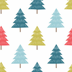 Fototapeta premium Colorful Evergreen Trees Pattern