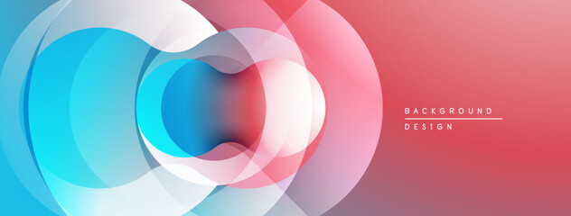 Abstract design features overlapping translucent circles. Colors blendblue, white, redcreating dynamic visual effect. Modern, minimalist aesthetic.