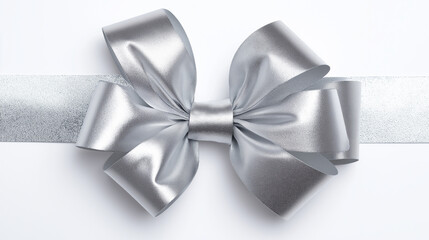 Elegant silver gift bow isolated on a white background.
