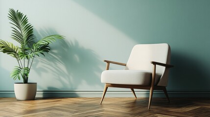 Stylish modern armchair in a calming teal room.