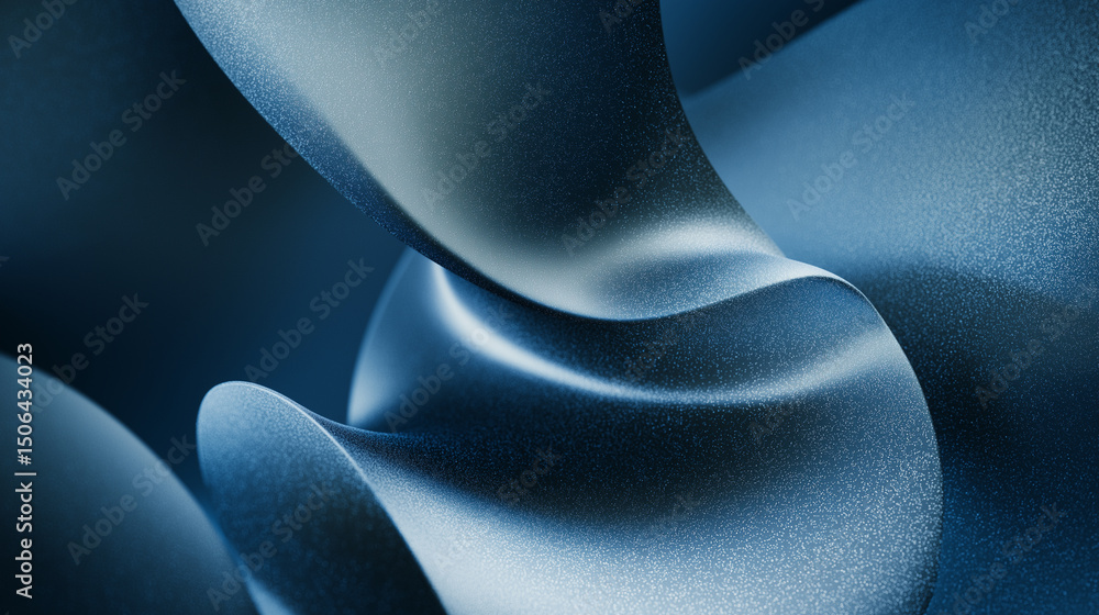 Poster abstract close-up of fluid metallic waves with shimmering reflections and smooth curves.